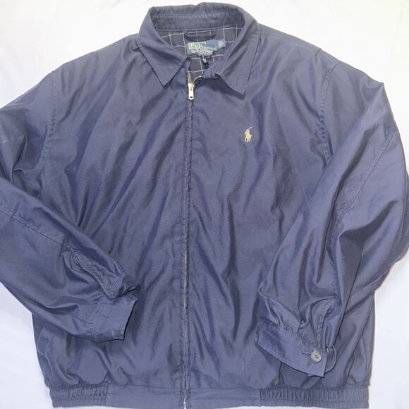 Polo Ralph Lauren Mens Large Blue Harrington Jacket Coat Full Zip Collared - Picture 1 of 7